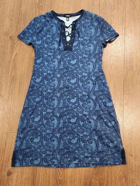Chaps Nautical Lace-Up Paisley Knit Dress - Large 💙